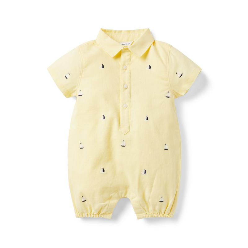 Baby Embroidered Sailboat Linen-Cotton Romper - Janie And Jack